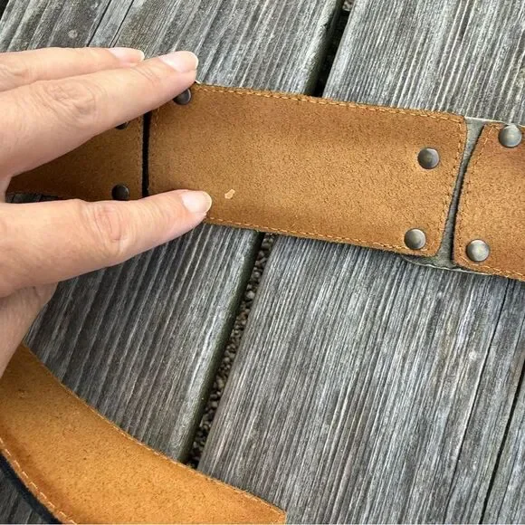 ADK Retro Vintage Black Leather Studded Belt with Antiqued Brass Hardware Edgy S - Picture 11 of 13